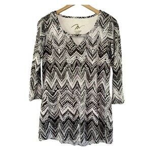 MIRACLEBODY MIRACLE SUIT WHITE BLACK TUNIC BLOUSE TOP POWER LINER SIZE MEDIUM
